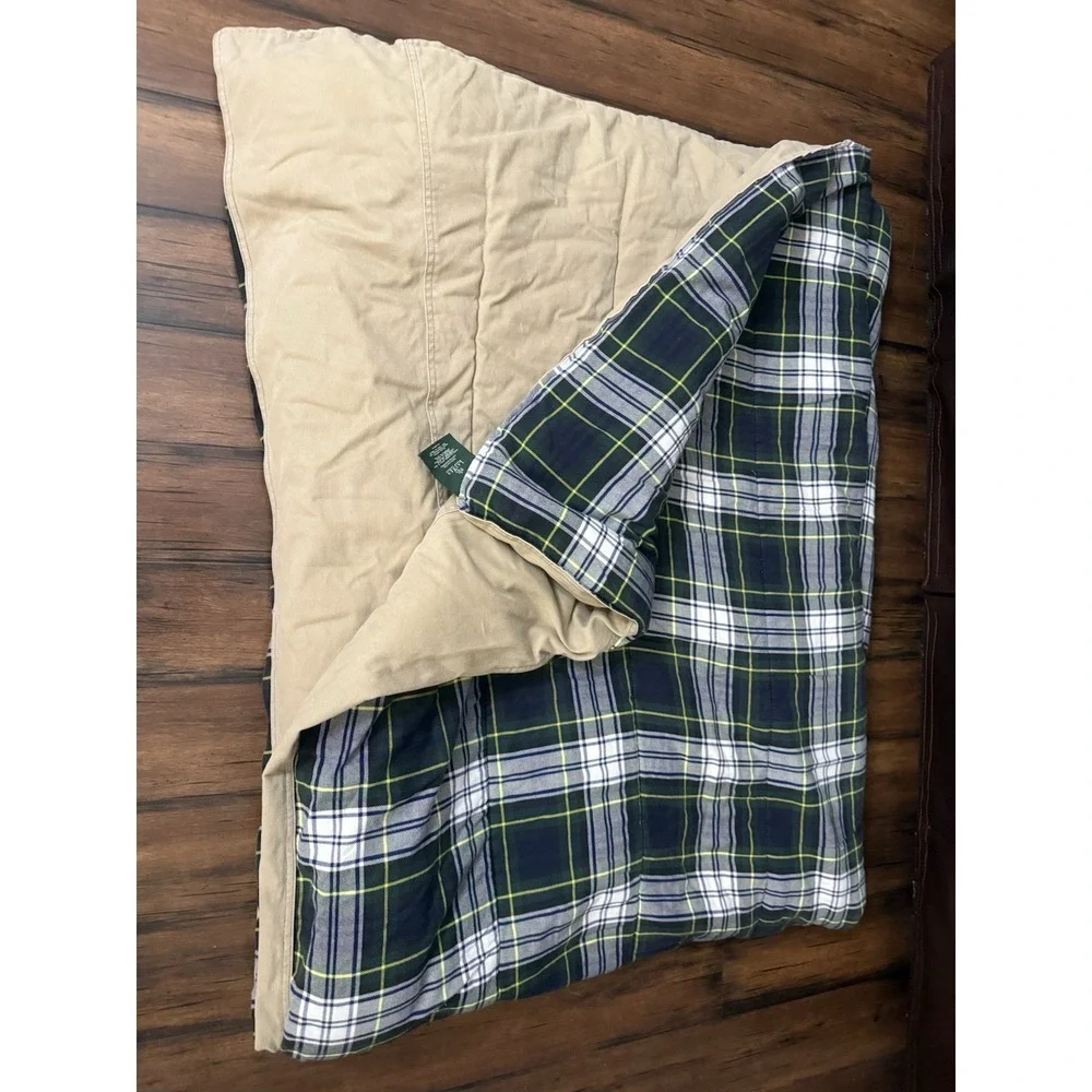 VTG Ralph Lauren TWIN Comforter Blanket Tartan Plaid‎ Blue Green Tan Reversible